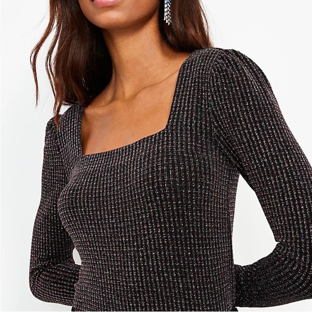 LOFT Shimmer Ribbed Square Neck Top - Picture 3 of 4